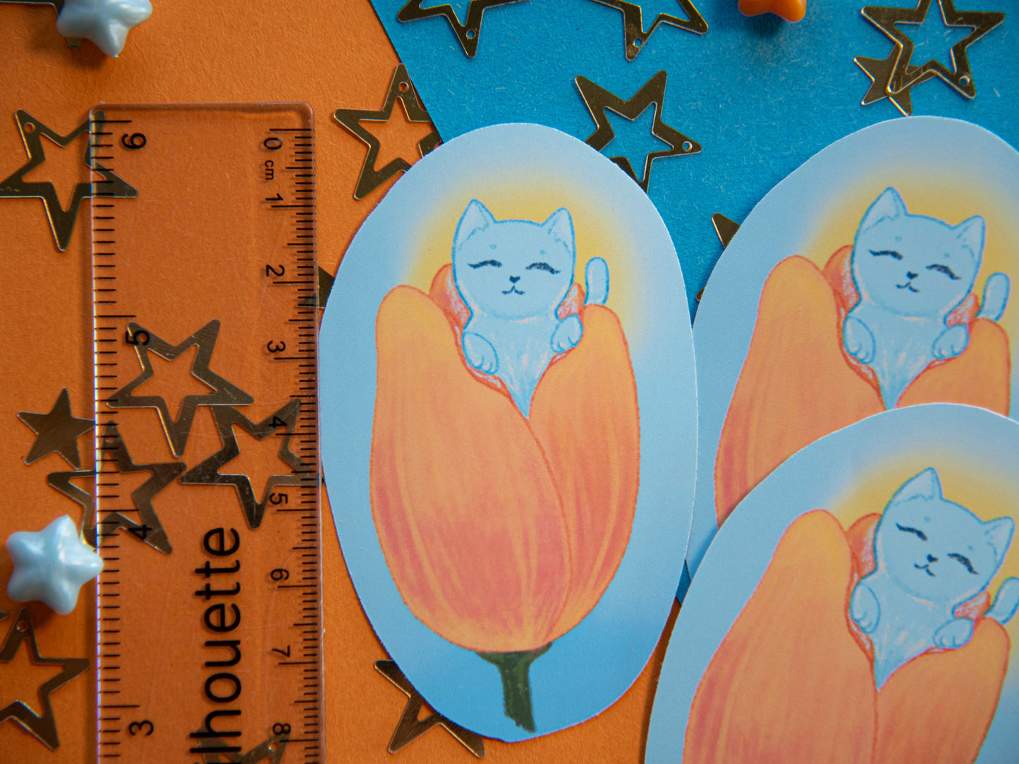 Thumbeluna (Cat in a Tulip) - Matte Sticker Flake