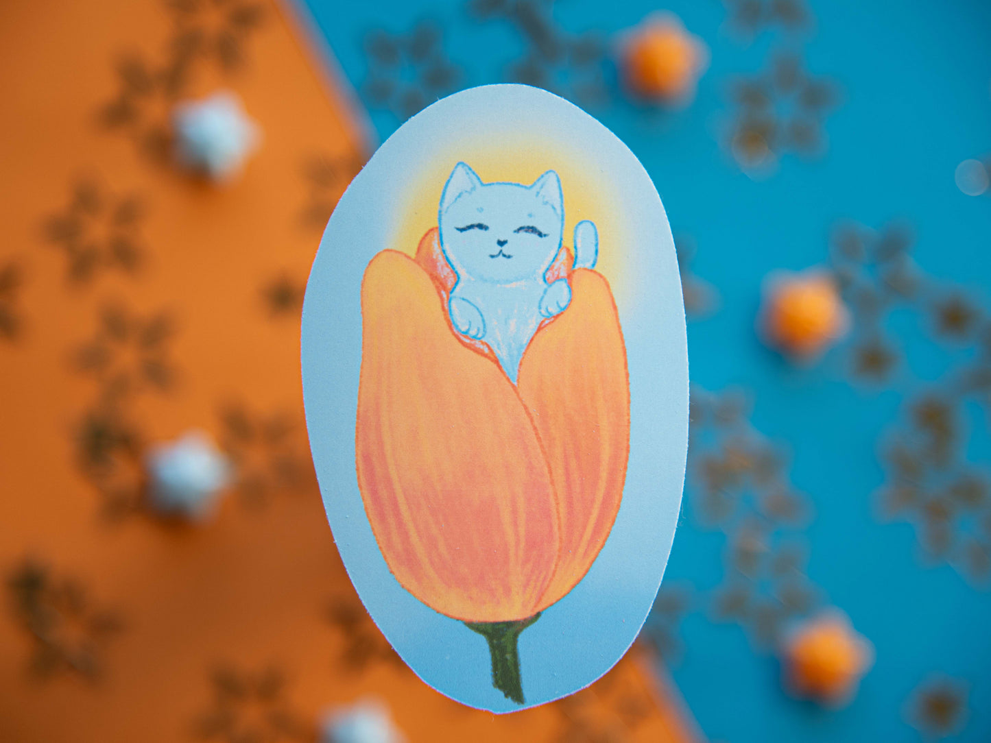 Thumbeluna (Cat in a Tulip) - Matte Sticker Flake