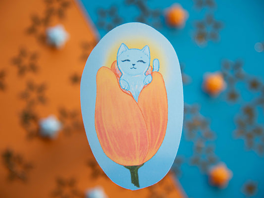 Thumbeluna (Cat in a Tulip) - Matte Sticker Flake