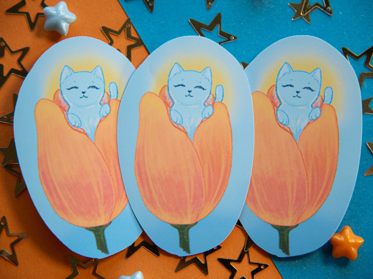 Thumbeluna (Cat in a Tulip) - Matte Sticker Flake