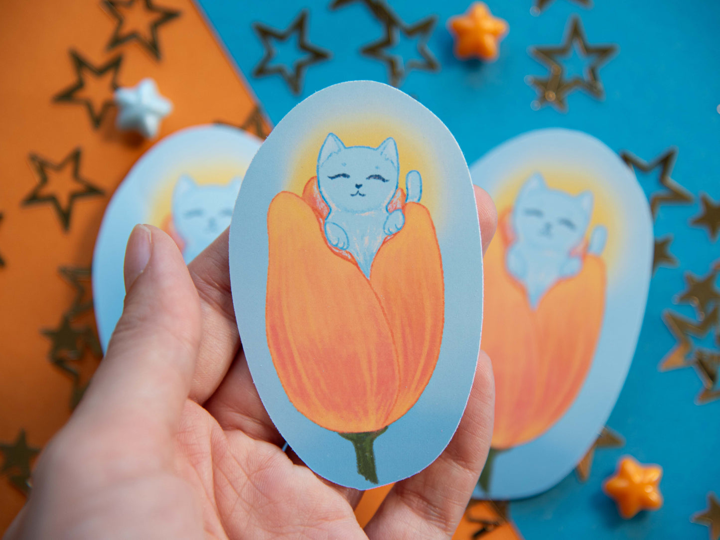 Thumbeluna (Cat in a Tulip) - Matte Sticker Flake