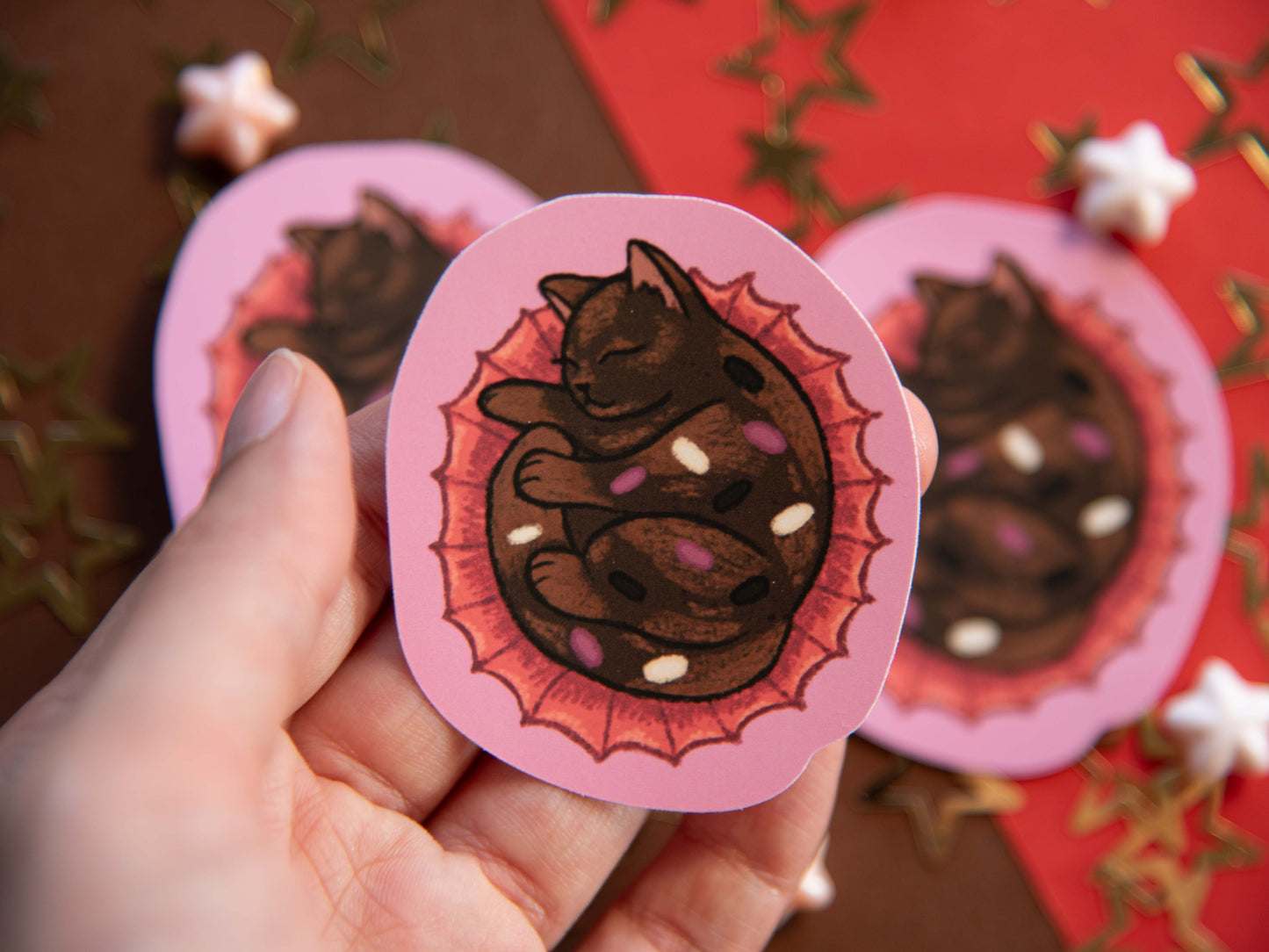 Chocolate "Bonbon" the Cat - Matte Sticker Flake