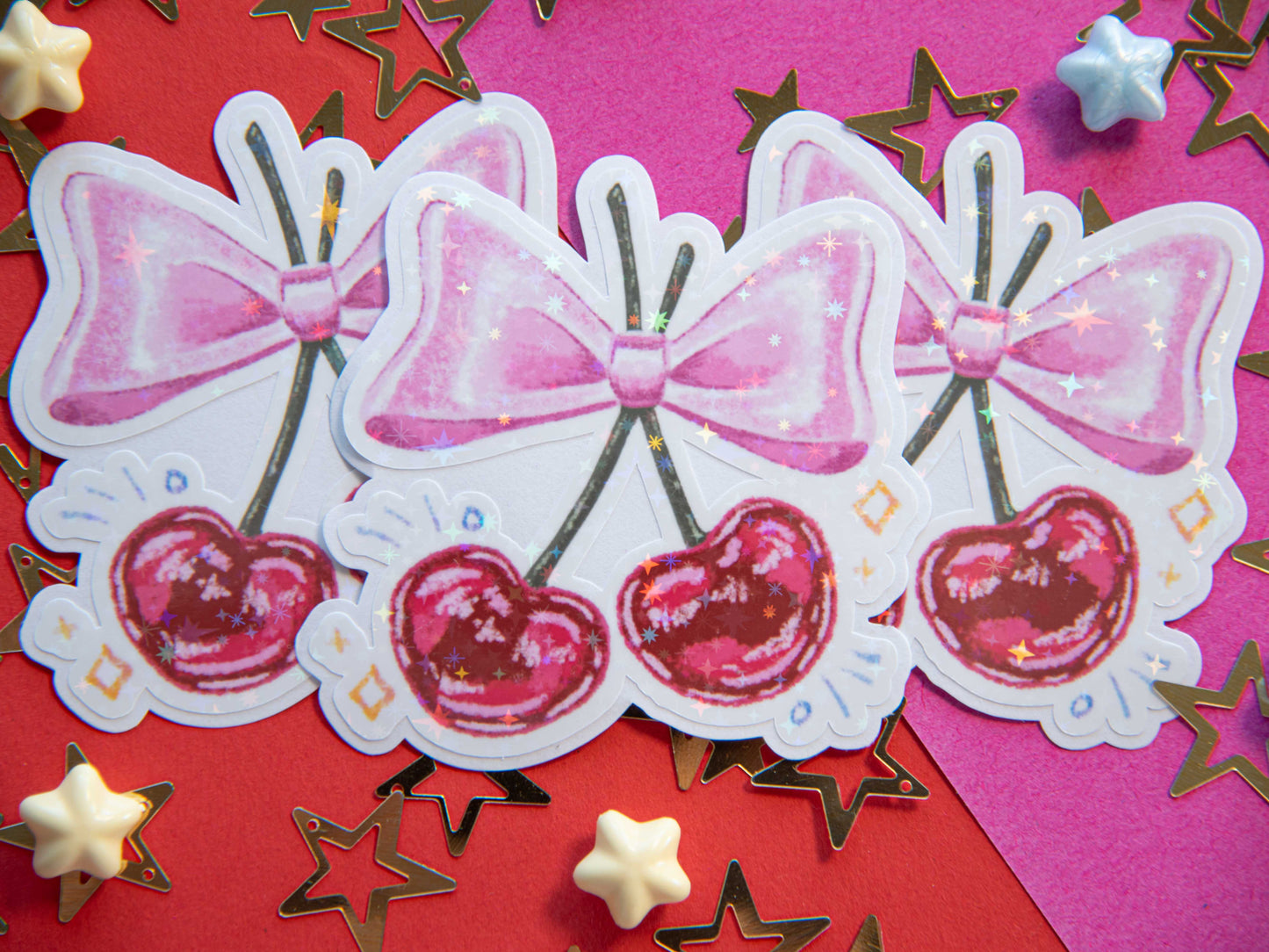 Coquette Cherry Bow - Holo Sticker