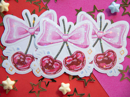 Coquette Cherry Bow - Holo Sticker