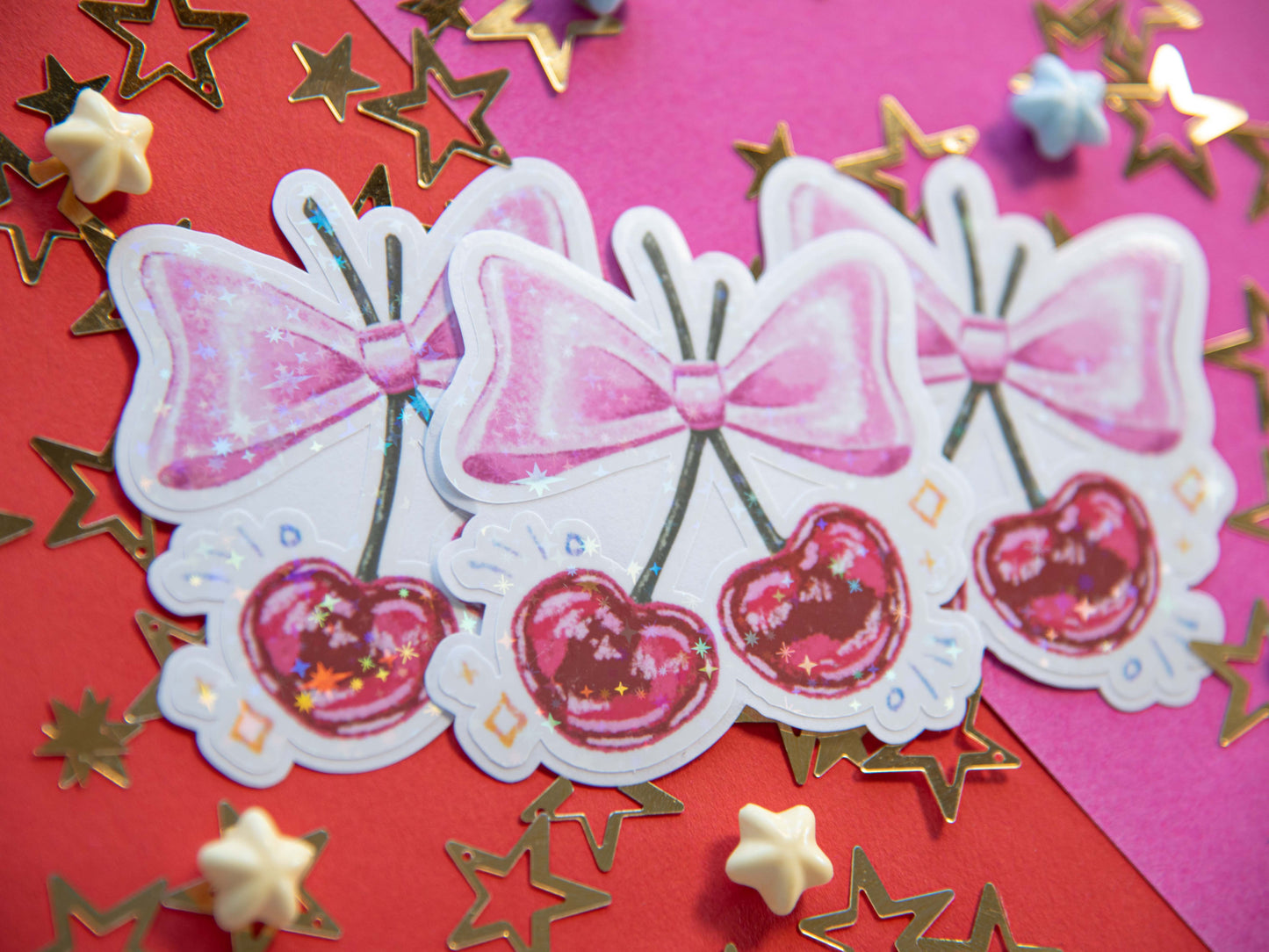 Coquette Cherry Bow - Holo Sticker