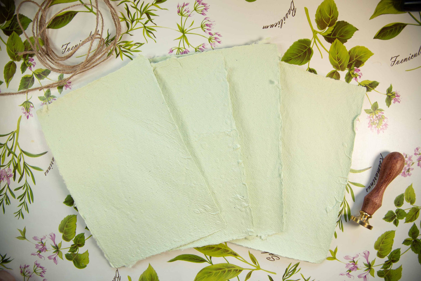 Light Green Handmade Paper - 4 Sheets Set